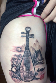 tatuaje de beleza Guzheng tatuaxe de pintura de paisaxe