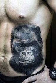 mbali ya nthiti yosema mawonekedwe akuda gorilla mutu tattoo
