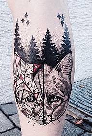 kalf kat geometrie bos prik tattoo patroon