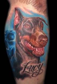 blauzdos mėlynas fonas ir dobermano galvos tatuiruotės modelis