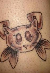 Patrón de tatuaje de espina de pescado y cabeza de gato
