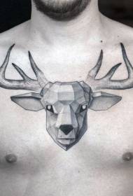 Brust semi-geometrische semi-geschnitzten schwarzen Hirschkopf Tattoo-Muster