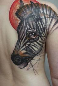 back interesting design color zebra head and sun tattoo pattern