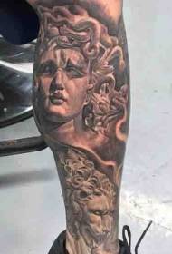 calf black gray funny Medusa avatar tattoo pattern