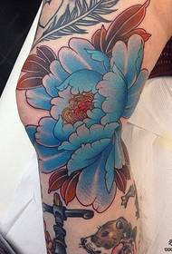 leg traditionell Peony Tattoo Muster
