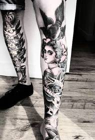 European and American legs classic portrait tattoo