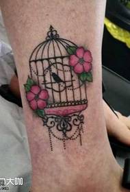 Modello di tatuaggio di gamba gabbia per uccelli