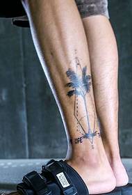 geometría y pequeño árbol combinado patrón de tatuaje de pierna