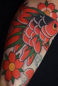 calf red black goldfish cherry tattoo pattern