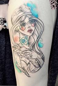 Modello di tatuaggio stile gamba colore schizzo