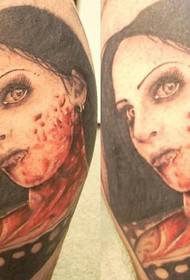 Modèle de tatouage fille jambe zombie