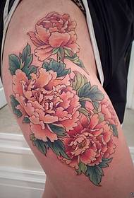 tradizione di pittura a coscia Modello di tatuaggio di fiore di peonia