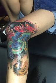 corak tato warna-warni kanthi pola tato phoenix sing apik