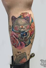 calf Lucky cat rose crystal ບານຮູບແບບ tattoo ຈິງ