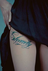 Thigh Art English Tattoo