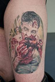 Modèle de tatouage de jambe zombie assoiffé de sang