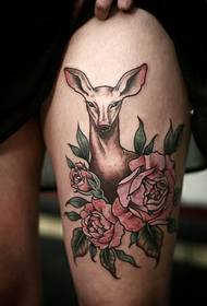 проста мода кольоровий олень і троянди візерунок татуювання