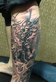 bolsa de becerro patrón clásico de tatuaxe de dragón en branco e negro
