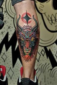 leg creative croissant head color drawing tattoo 36807 - pangingibabaw ng itim na kulay abo na unicorn tattoo pattern sa guya