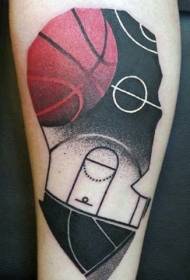 Patrón de tatuaje de pierna de tema de baloncesto de estilo surrealista