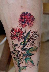 exquisite fashion leg flower tattoo pattern