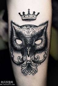 Leg Black Grey Owl Mask Tattoo Pattern