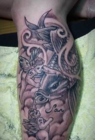 squid and mermaid leg tattoo pattern
