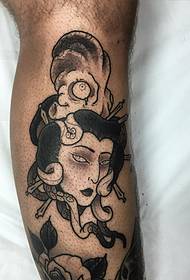 kalf Japanse stijl zwart-grijs stijl geisha octopus tattoo patroon