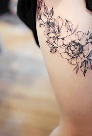 černá šedá květina tetování vzor sexy stehna na stehně