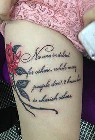 Tatuaggio inglese alla coscia con fiori
