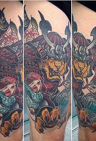 Tíogair Thigh Wars Samurai Luiche Patrún Tattoo Fine Leachtacha