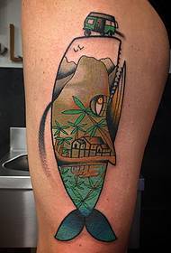 Европски и амерички цртани стил узорак тетоважа китова на бедру