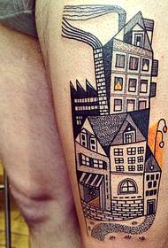 gamba colorata vecchia città modello di tatuaggio casa