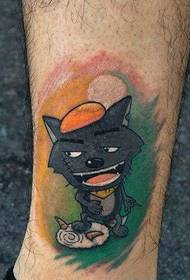 Personalidad cartoon grey lobo tattoo larawan sa binti