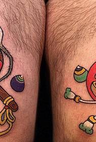 大腿日式达摩猴子和天狗老鼠纹身图案