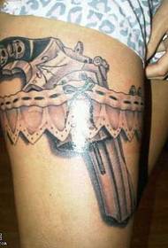 Leg Lace Pistol Tattoo Pattern
