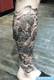 腿部经典帅气的韦驮菩萨纹身图案