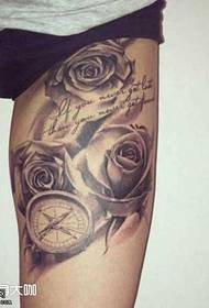 leg rose compass tattoo pattern