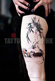 Leg watercolor duck tattoo pattern