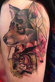 udo pies sowa geometryczny kolor Wzór tatuażu