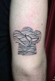 modèle de tatouage baleine vague ligne simple cuisse