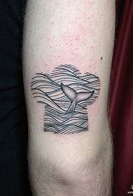 thigh simple line wave whale tattoo pattern