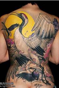 Colorful full back crane tattoo pattern