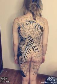 Modello tatuaggio tigre schiena piena bellezza