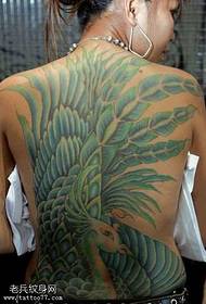 Modello di tatuaggio pavone verde schiena piena signora