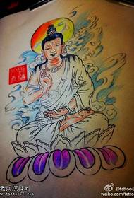 Värikäs täydellinen selkä Buddha-tatuointikuvio