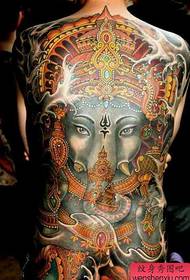 Muestra de tatuajes, recomiende un colorido tatuaje de dios de espalda