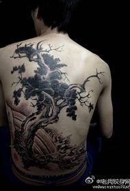 Man's back classic full back pine tattoo pattern