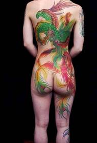 Vacker full rygg Phoenix tatuering