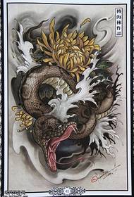 a full back snake peony tattoo pattern